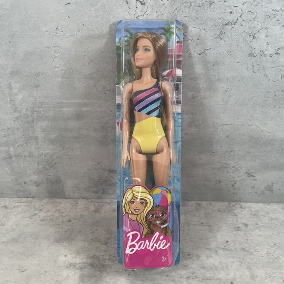 NEW Barbie Water Play Fun Doll Pink Beach Pool Striped Swim Suit 2019 NIB - Picture 2 of 4